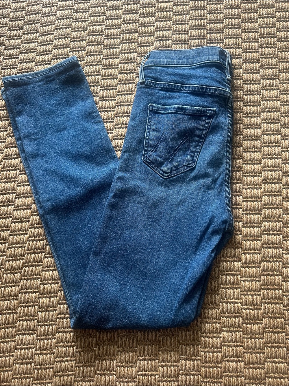 MOTHER Straight Leg Jeans in Mid Blue Denim